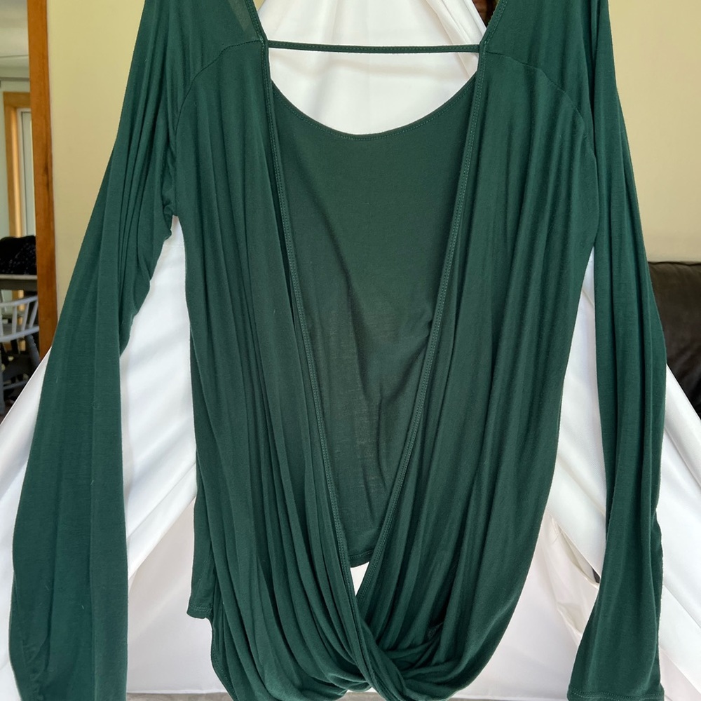 Cross/ draped back athletic top rich forest green color